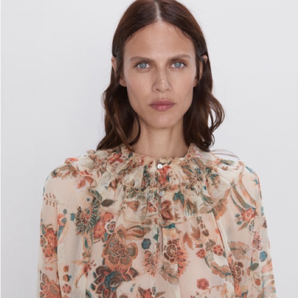 Zara Sheer Floral Ruffle Blouse - Picture 15 of 16